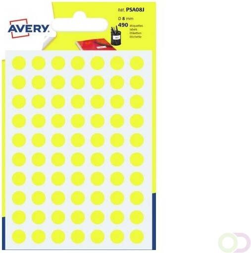 Avery PSA08J ronde markeringsetiketten diameter 8 mm blister van 490 stuks geel